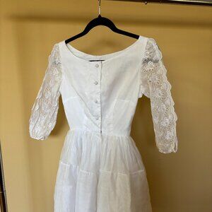 Vintage I Magnin white silk taffeta fitted dress - Size 00 or 02